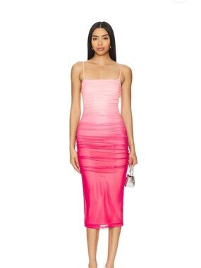 superdown Pink Ombre Ruched Midi Dress